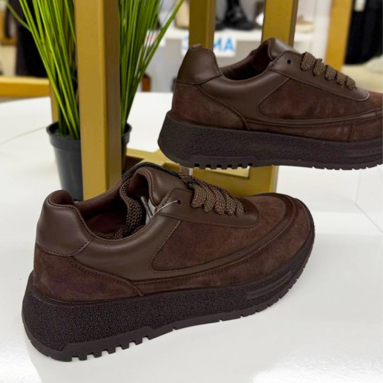 Женские кожаные кроссовки 10862-Brown
