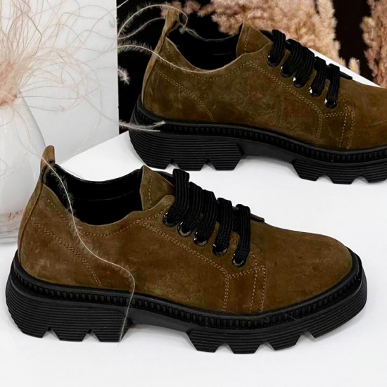 Женские кожаные полуботинки K-466-Green