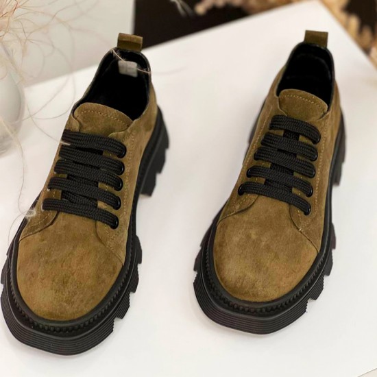 Женские кожаные полуботинки K-466-Green