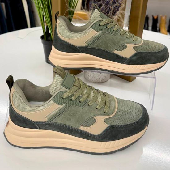 Женские кожаные кроссовки SS26-56-065-Green с доставкой по РБ