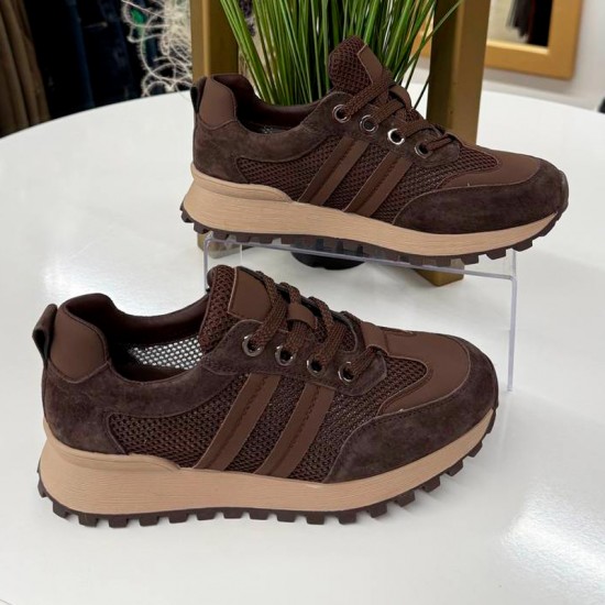 Женские кожаные Кроссовки SS26-56-Brown с доставкой по РБ