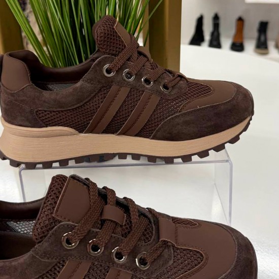 Женские кожаные Кроссовки SS26-56-Brown с доставкой по РБ
